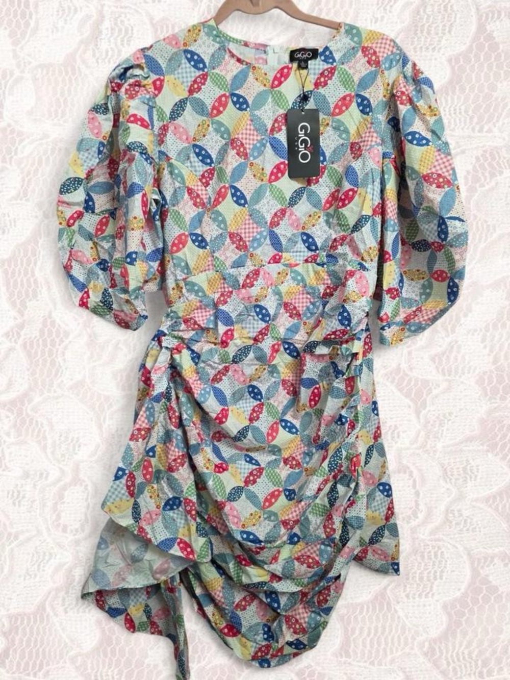 GIGI Multicolor Printed Puff-Sleeve Mini Dress Large